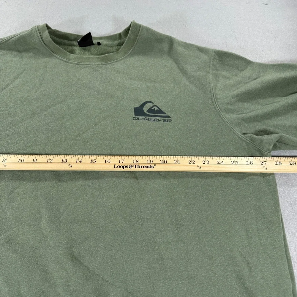 Quiksilver Mens XXL Olive Green Fleece Crewneck Logo Sweatshirt Pullover